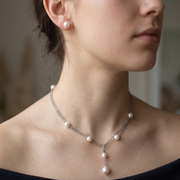 Elegant 925 Sterling Silver Pearl Necklace & Stud Earring Set