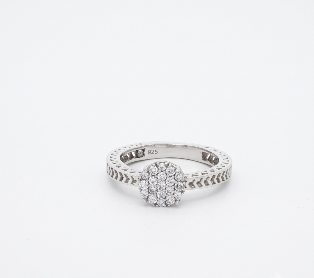 Sparkling 925 Sterling Silver Square Halo Ring with Accent Diamonds