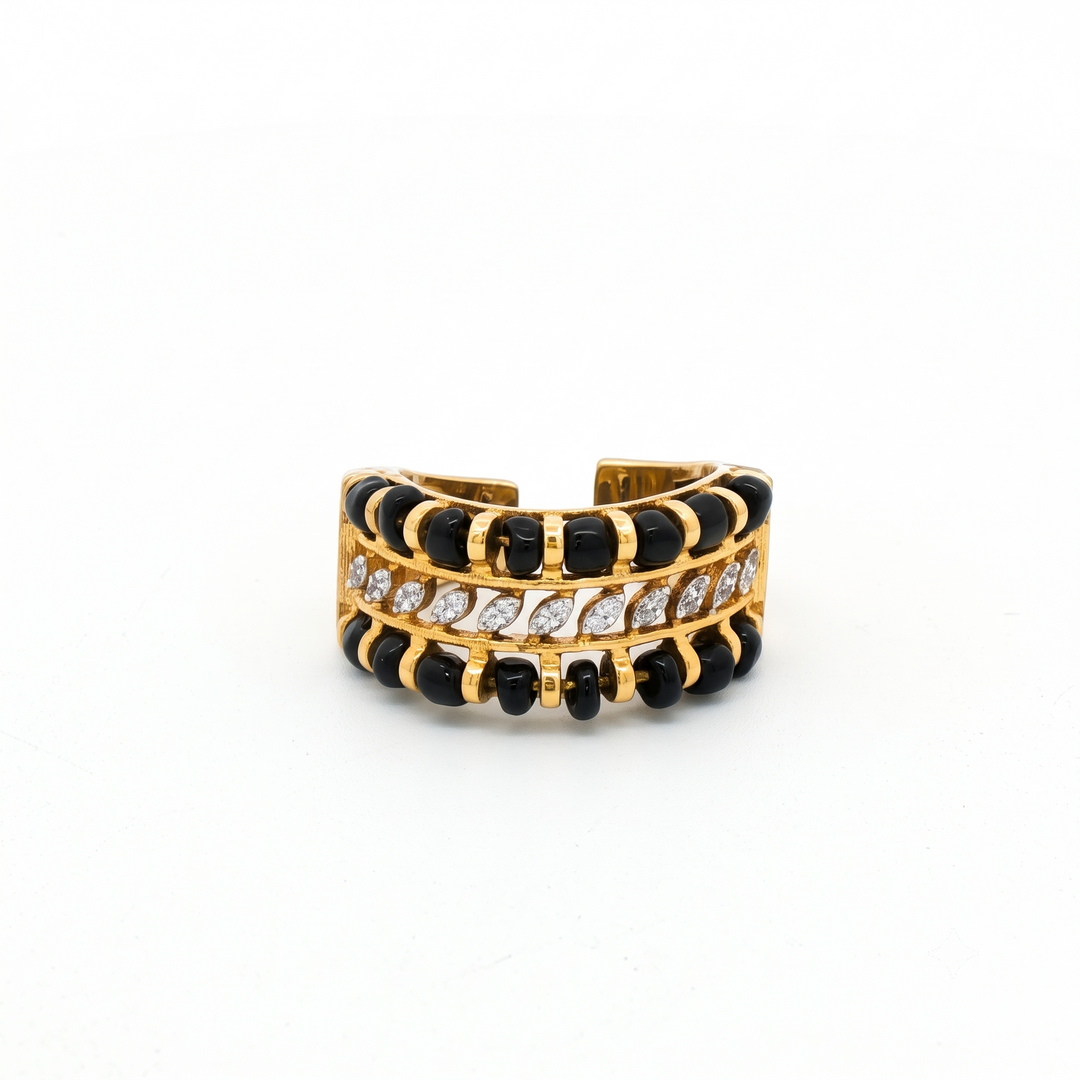 925 Sterling Silver Timeless Black Beads Solitaire Ring