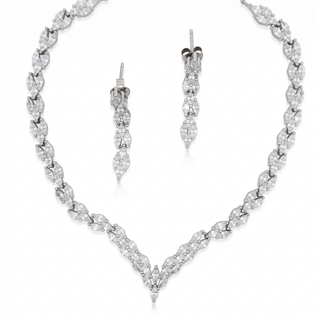Premium 925 Silver Necklace & Earrings Set for Women