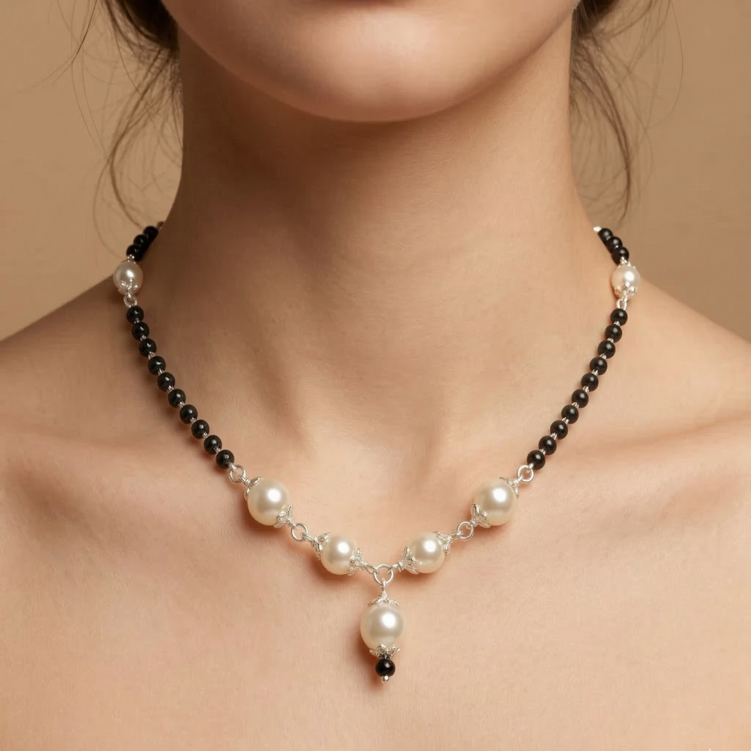 Pearl Mangalsutra in 925 Sterling Silver Rhodium Plated 17 inches