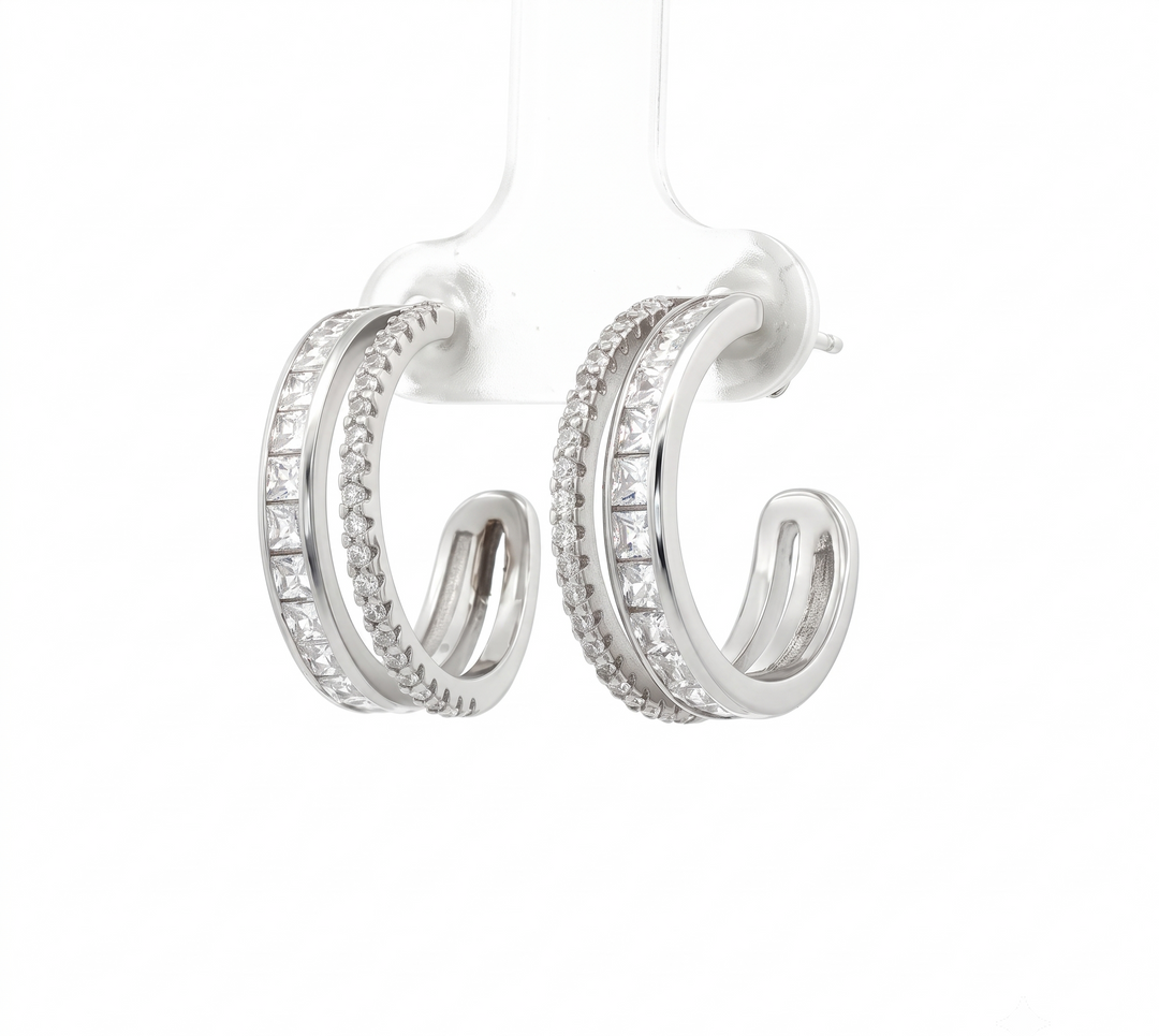 Yamini 925 Sterling Silver Cubic Zirconia Rhodium Plated Hoop Earrings