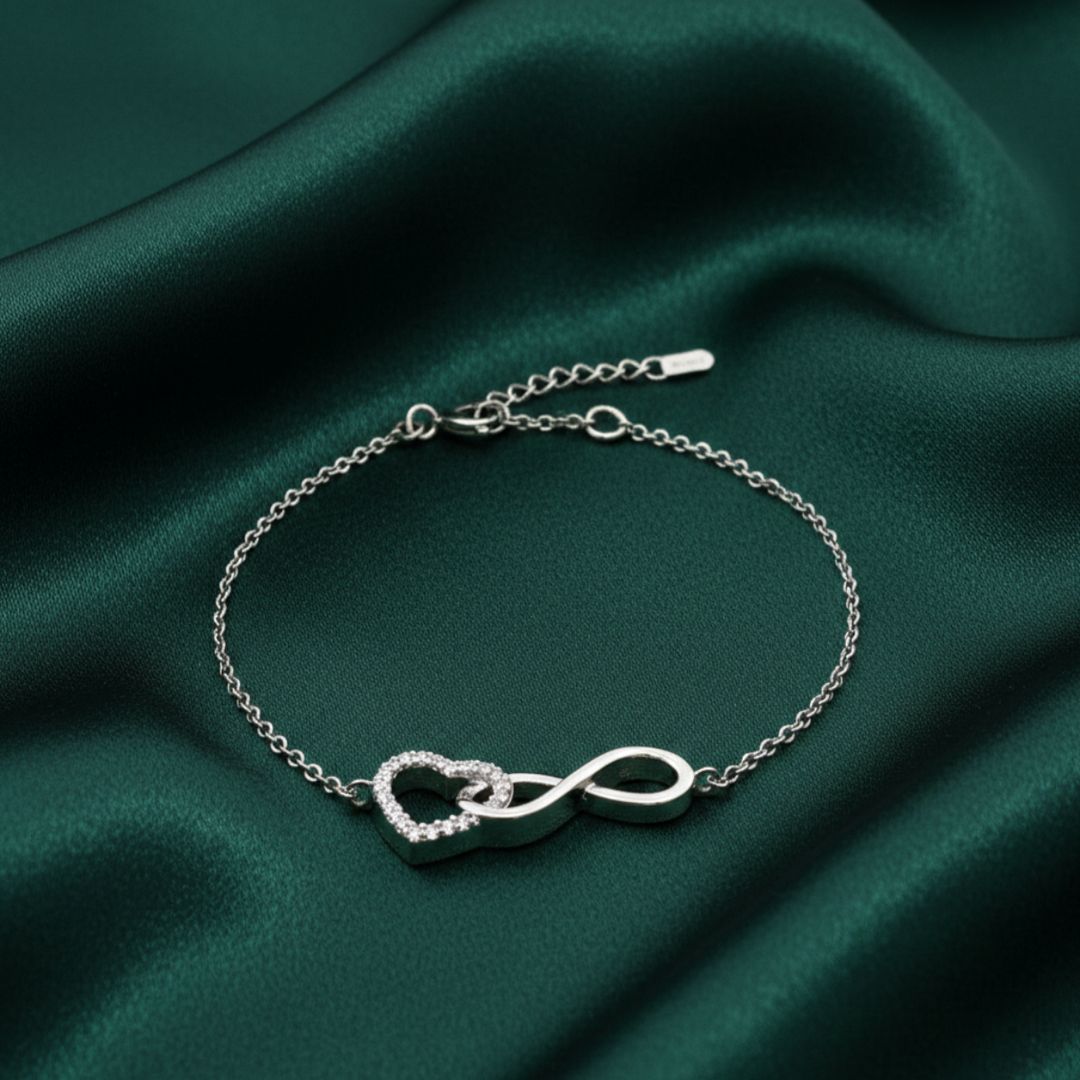 Heart Shape 925 Sterling Silver Bracelet with Adjustable Length