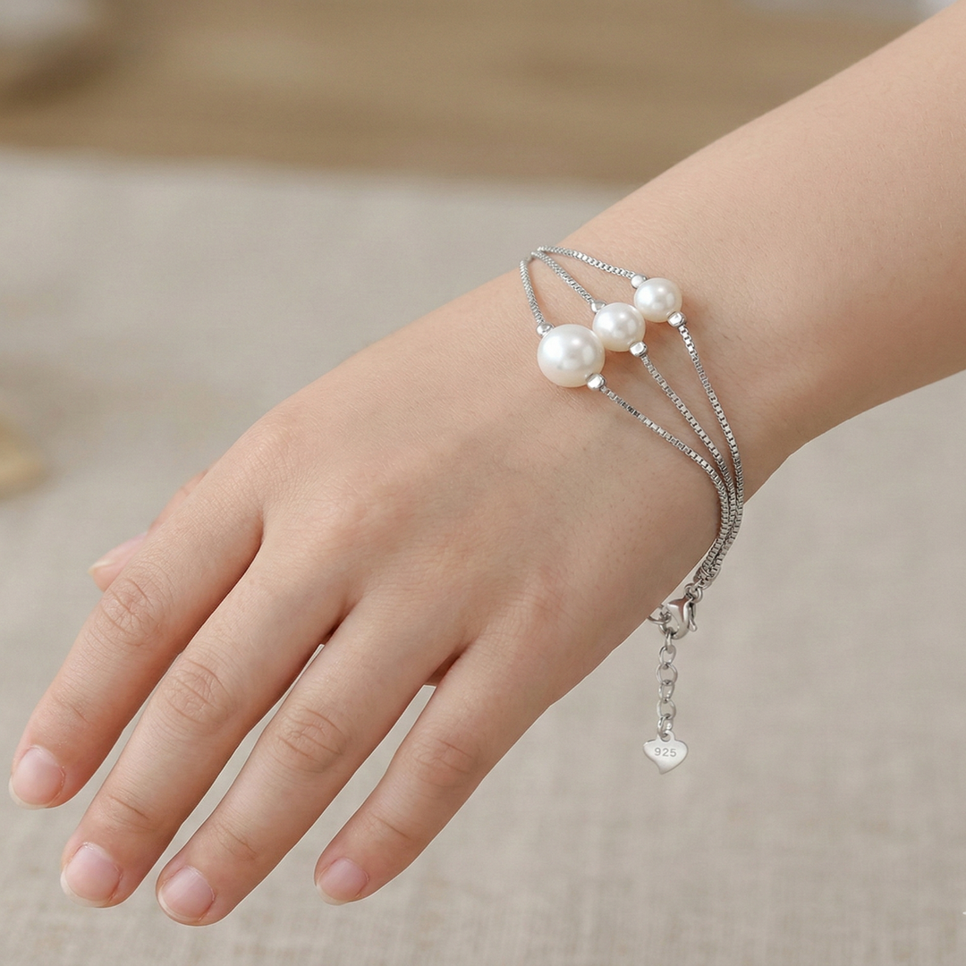Pearl Odyssey 925 Sterling Silver Bracelet with Adjustable Length