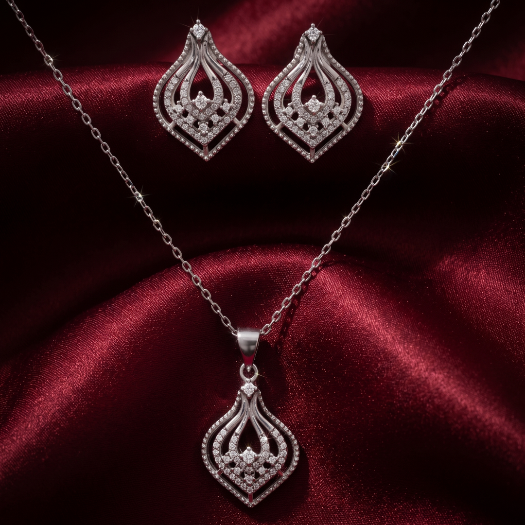 Premium 925 Silver Necklace & Earrings Set for Women