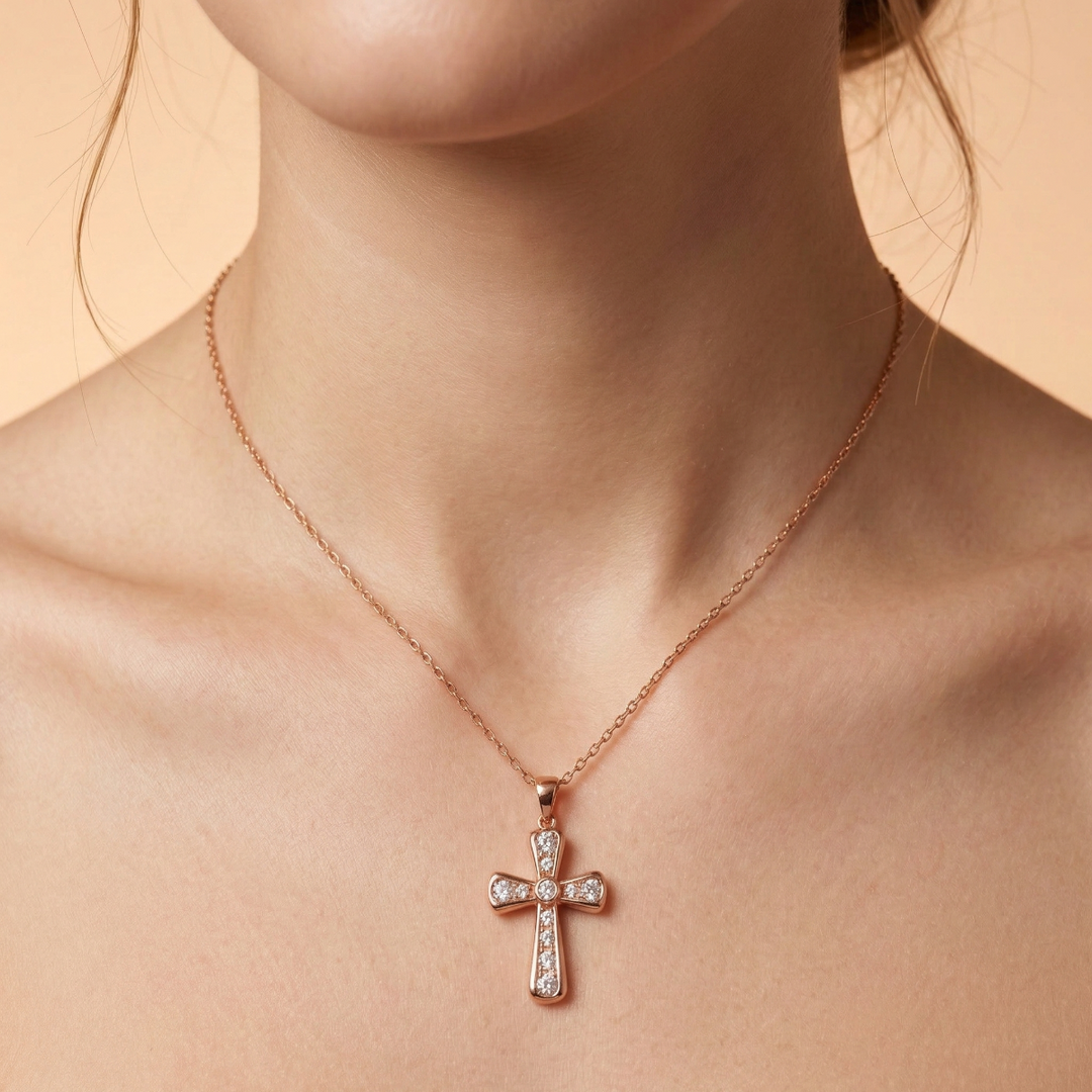 925 Sterling Silver Cross Pendant Necklace with Adjustable Length