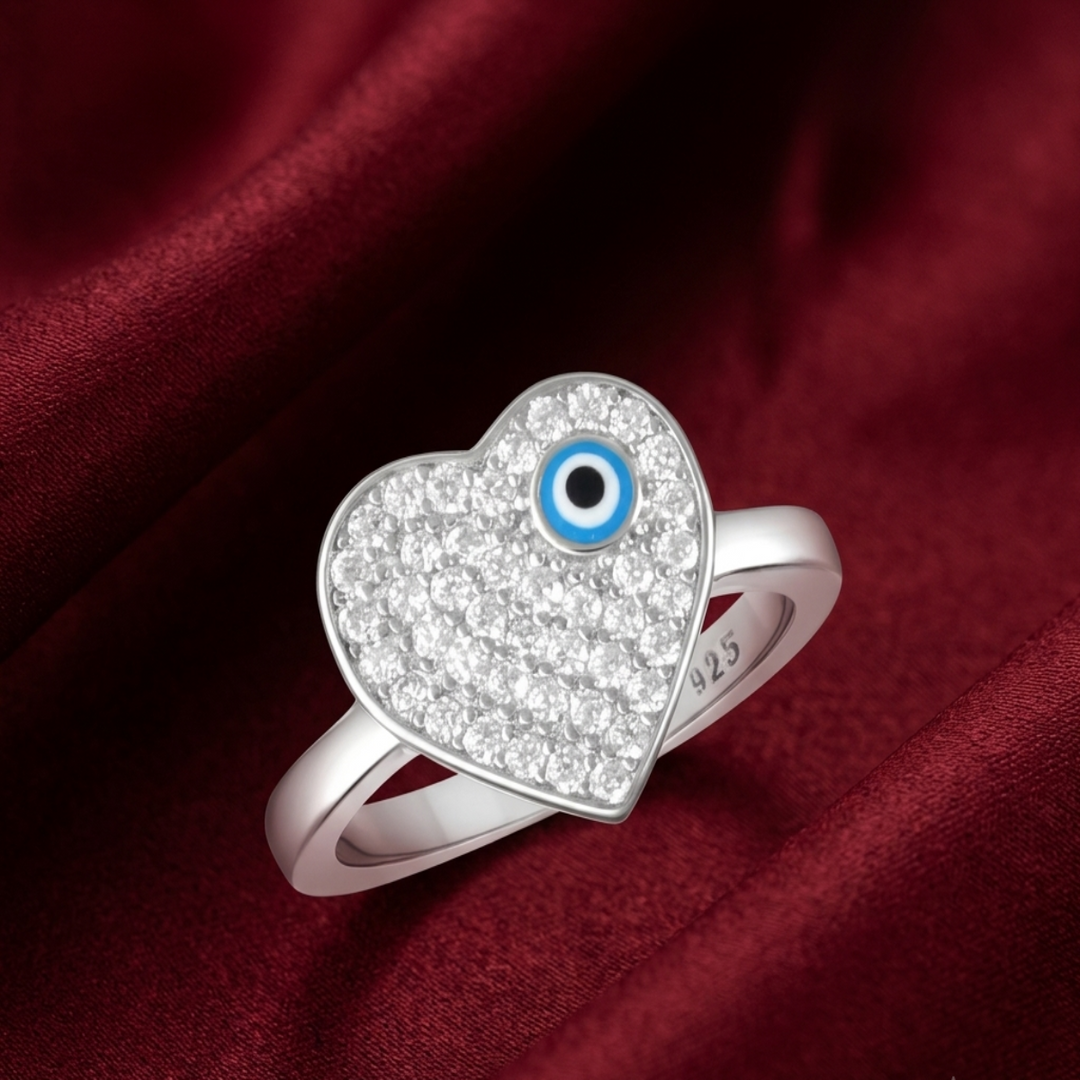 Evil Eye Heart Shaped 925 Silver Ring