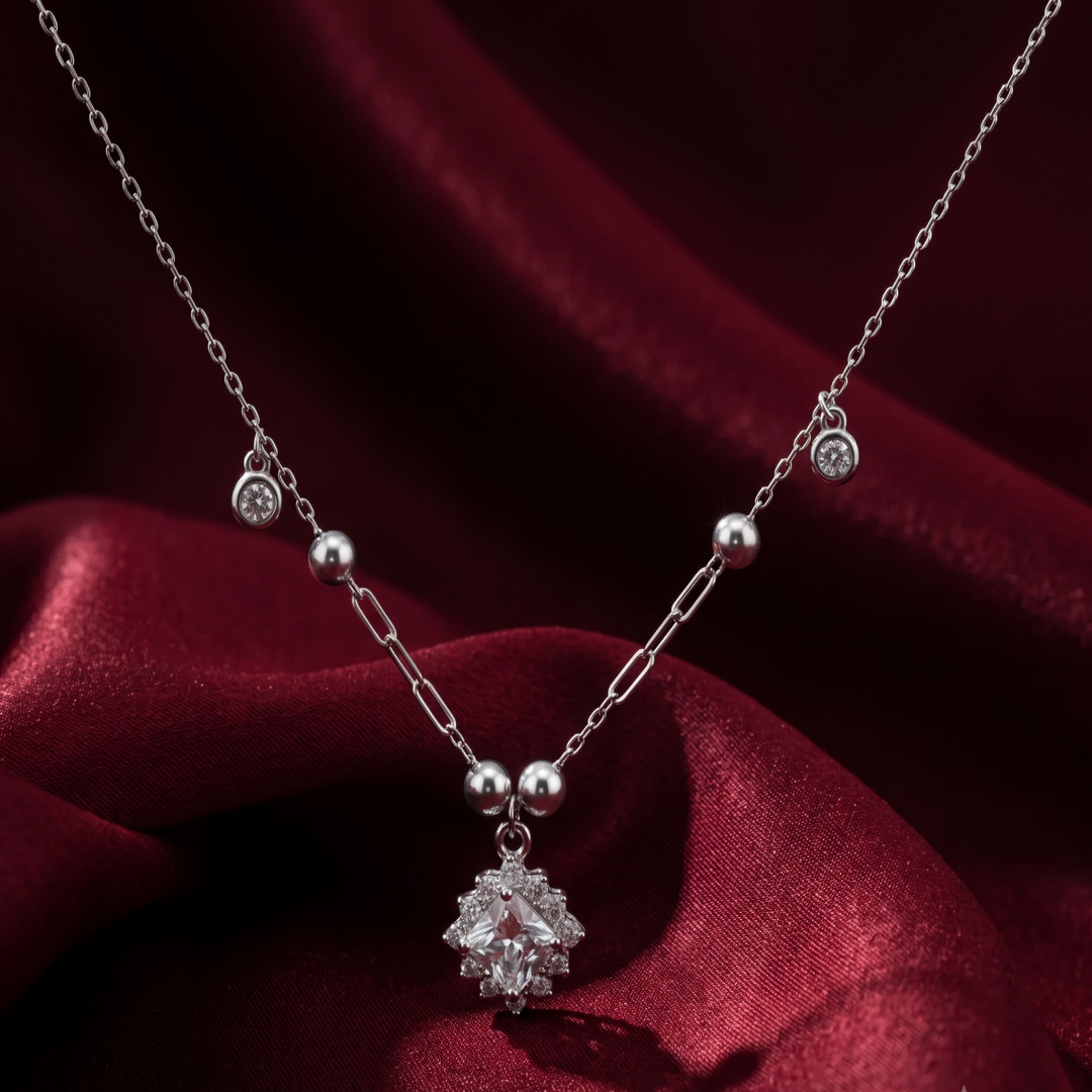 925 Sterling Silver Classic Pendant With Pearl Chain Necklace with Adjustable Length For Women