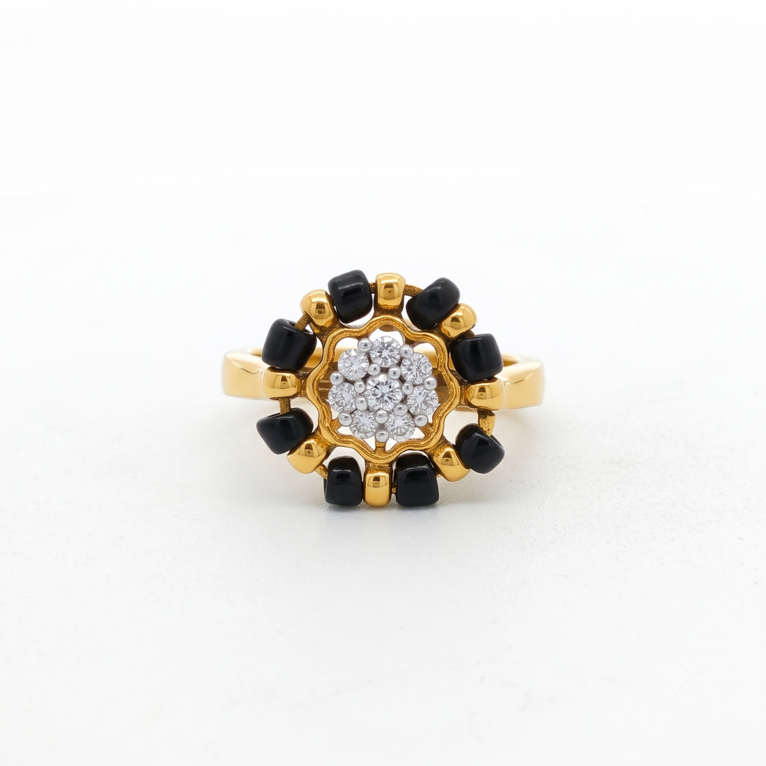 925 Sterling Silver Timeless Black Beads Solitaire Ring