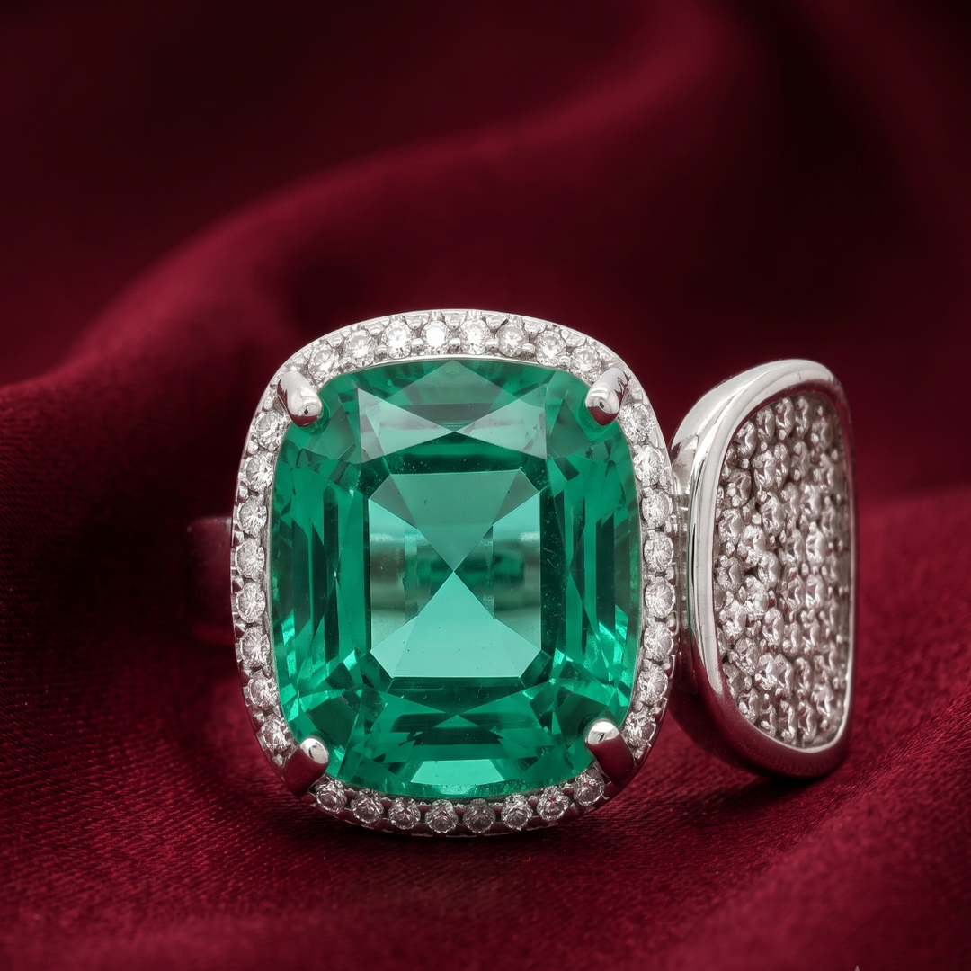 Premium 925 Sterling Silver Bold Green Stone Designer Ring