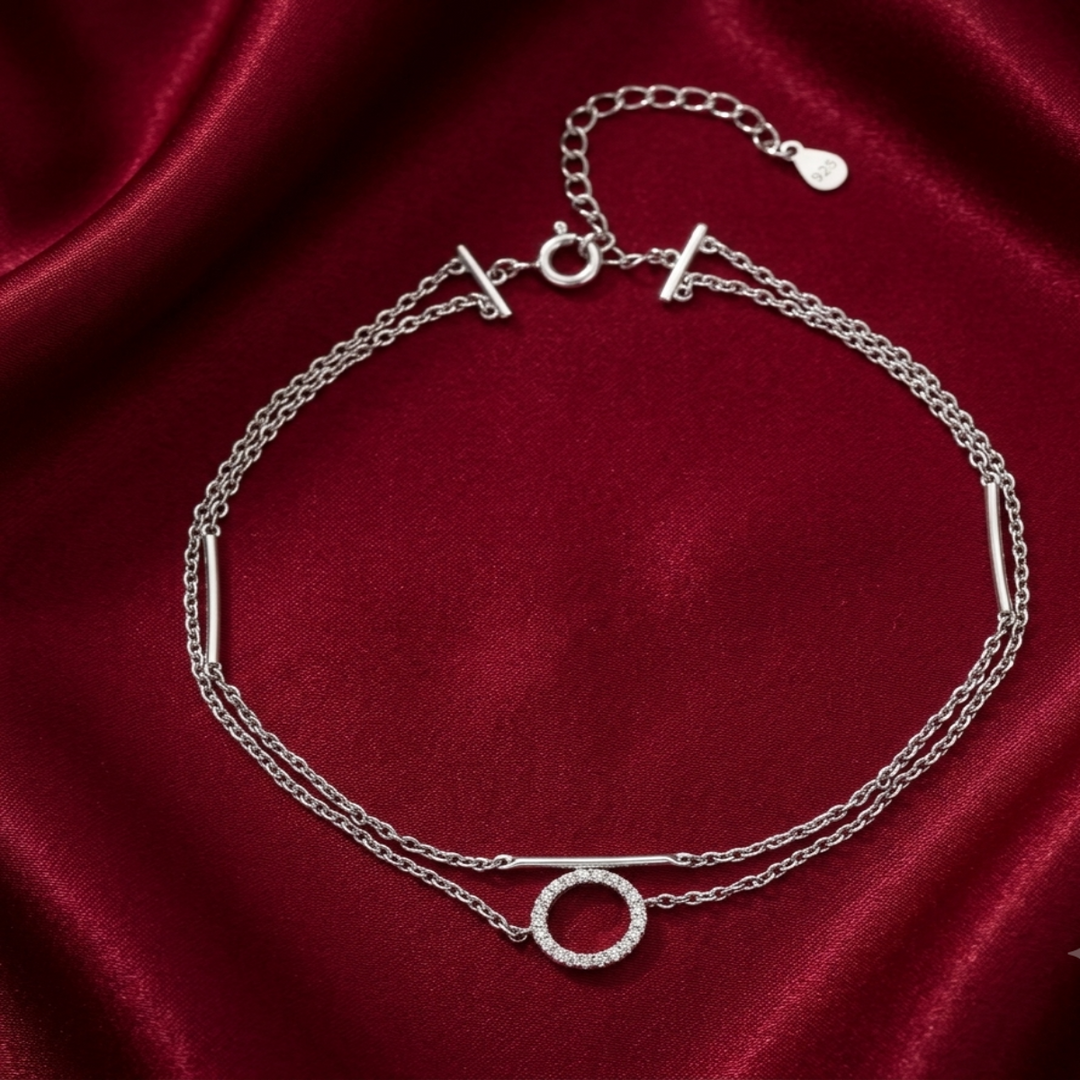Madhuban Circle of Life 925 Sterling Silver Double Line Anklets with Adjustable Length