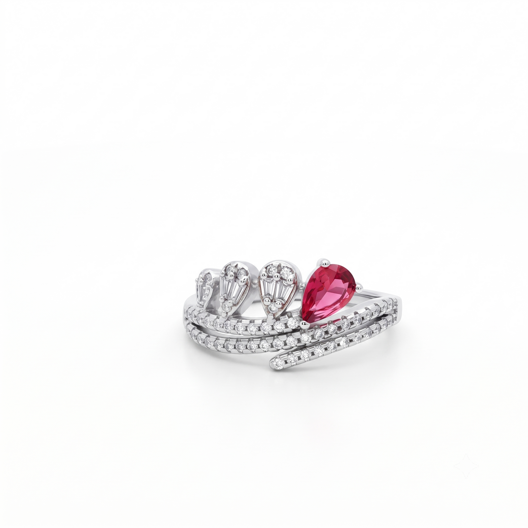 925 Sterling Silver Ruby Color Pear Shape Halo Ring For Women