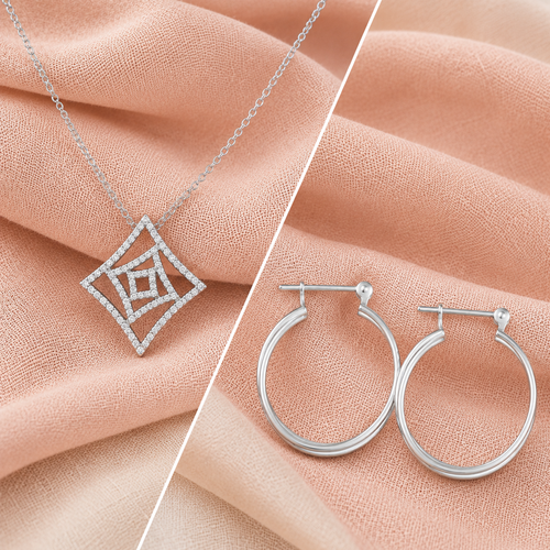 Elegant 925 Sterling Silver Pendant with Chain & Earrings Set