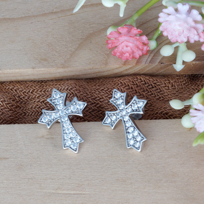 Cross Divine 925 Sterling Silver Stud Earrings