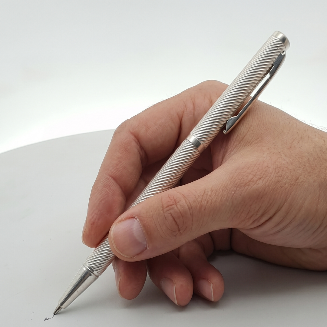 Handcrafted 925 Silver Pen Premium Engraved Barrel Ballpoint Pen