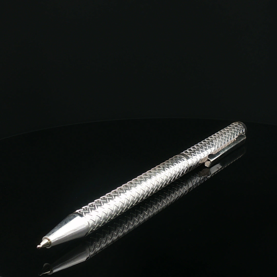 Handcrafted 925 Silver Pen Premium Engraved Barrel Ballpoint Pen
