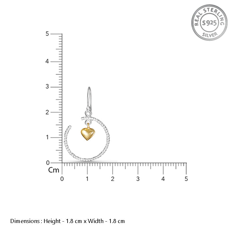 Dangling Golden Hearts Two Tone Link 925 Sterling Silver Earrings