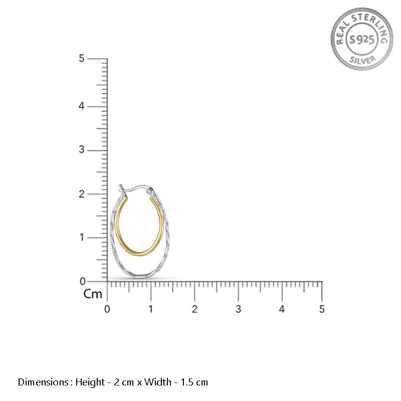 Duniya Swig Double Hoops Two Tone 925 Sterling Silver Hoop Earrings