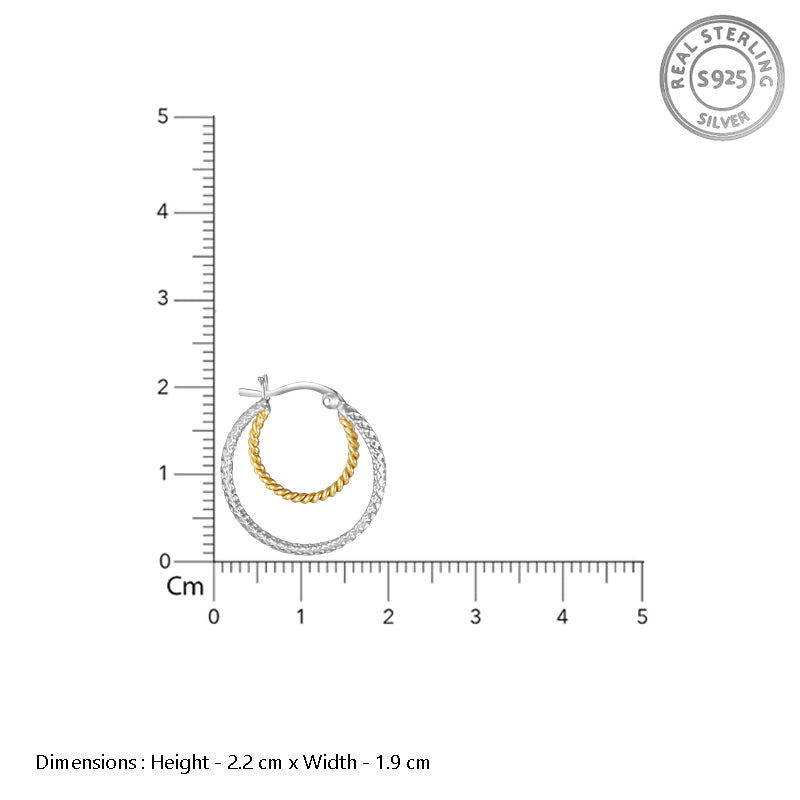 Twig Double Hoops Two Tone 925 Sterling Silver Hoop Earrings