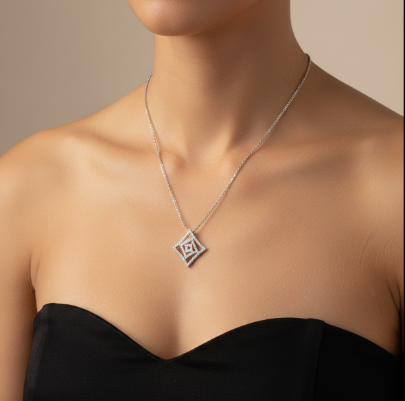 Elegant 925 Sterling Silver Pendant with Chain & Earrings Set