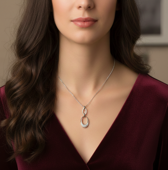 Elegant 925 Sterling Silver Pendant with Chain & Earrings Set
