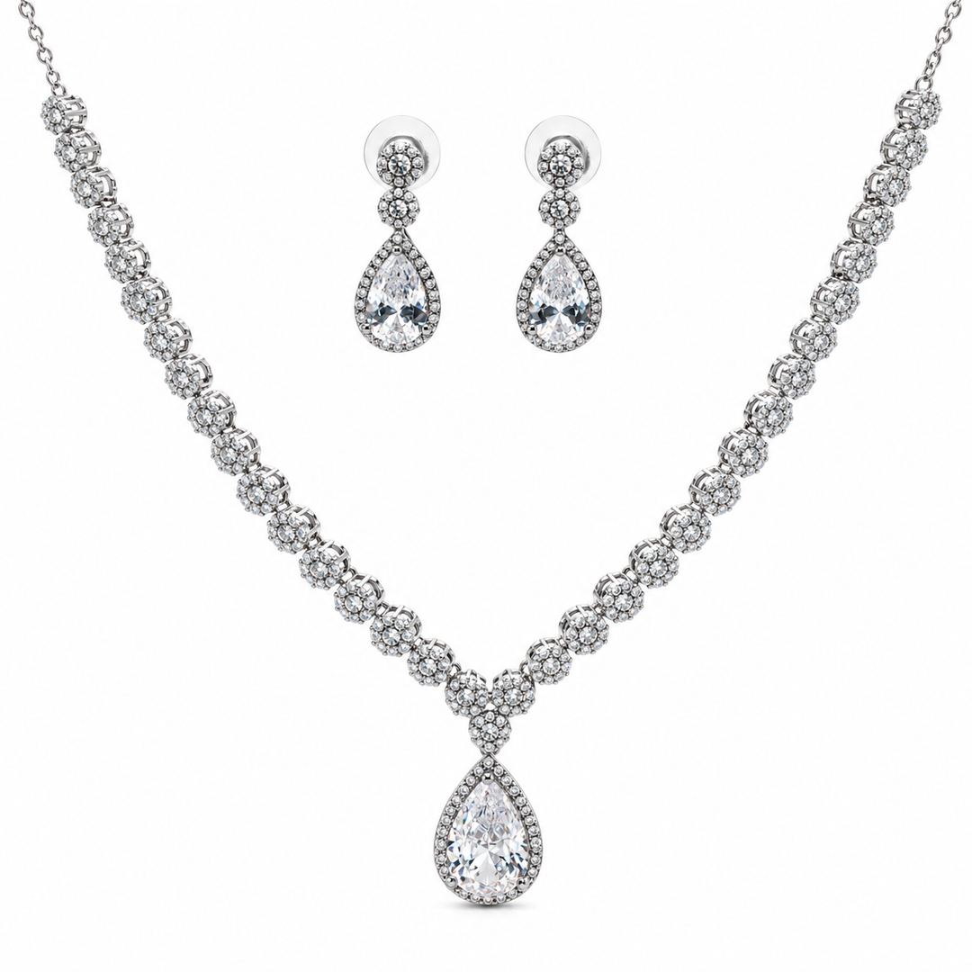 Elegant 925 Sterling Silver Necklace & Earring Set