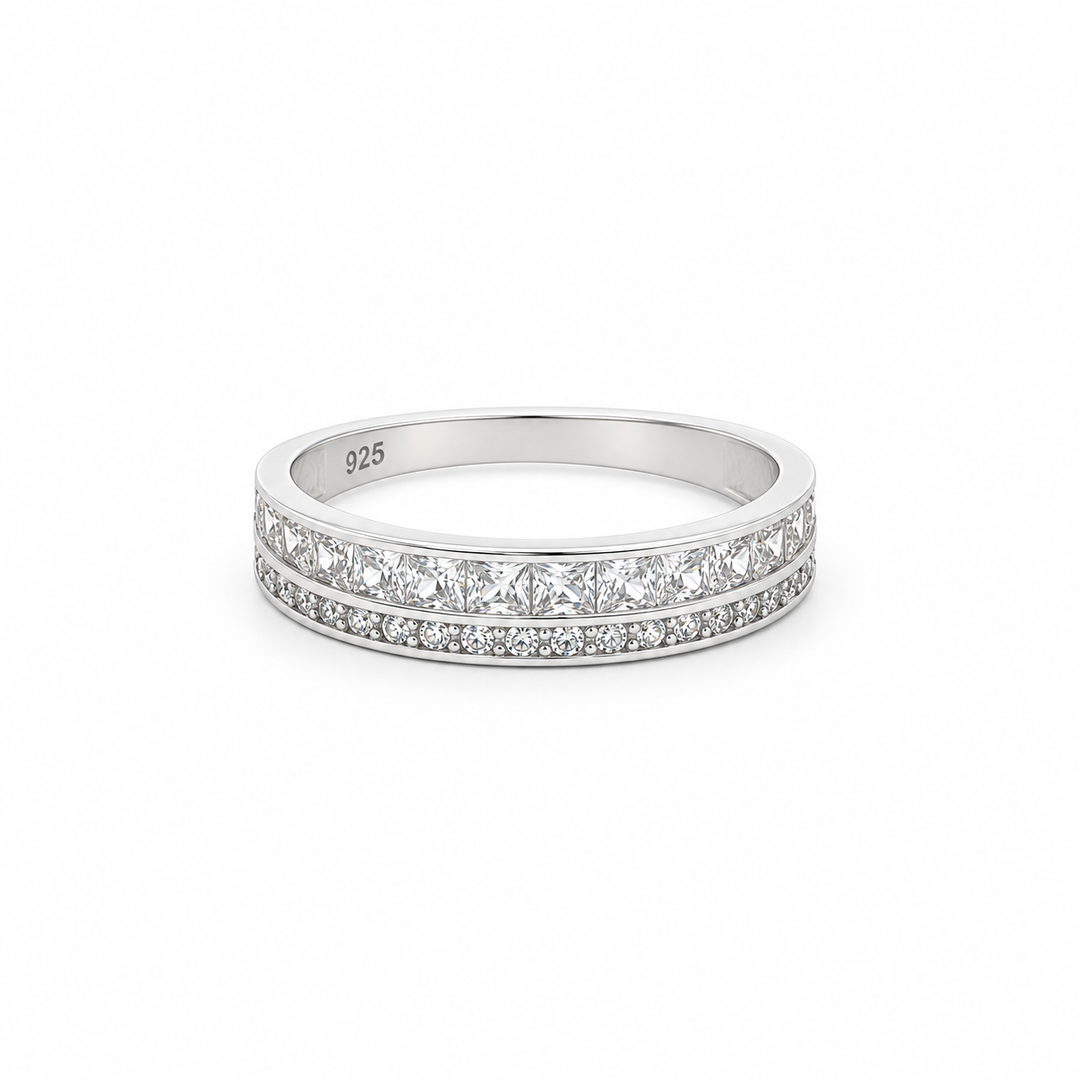 925 Sterling Silver Half Eternity Cubic Zirconia Ring For Women