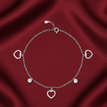 Load image into Gallery viewer, Madhuban Hearts Solitaire 925 Sterling Silver Anklets with Adjustable Length