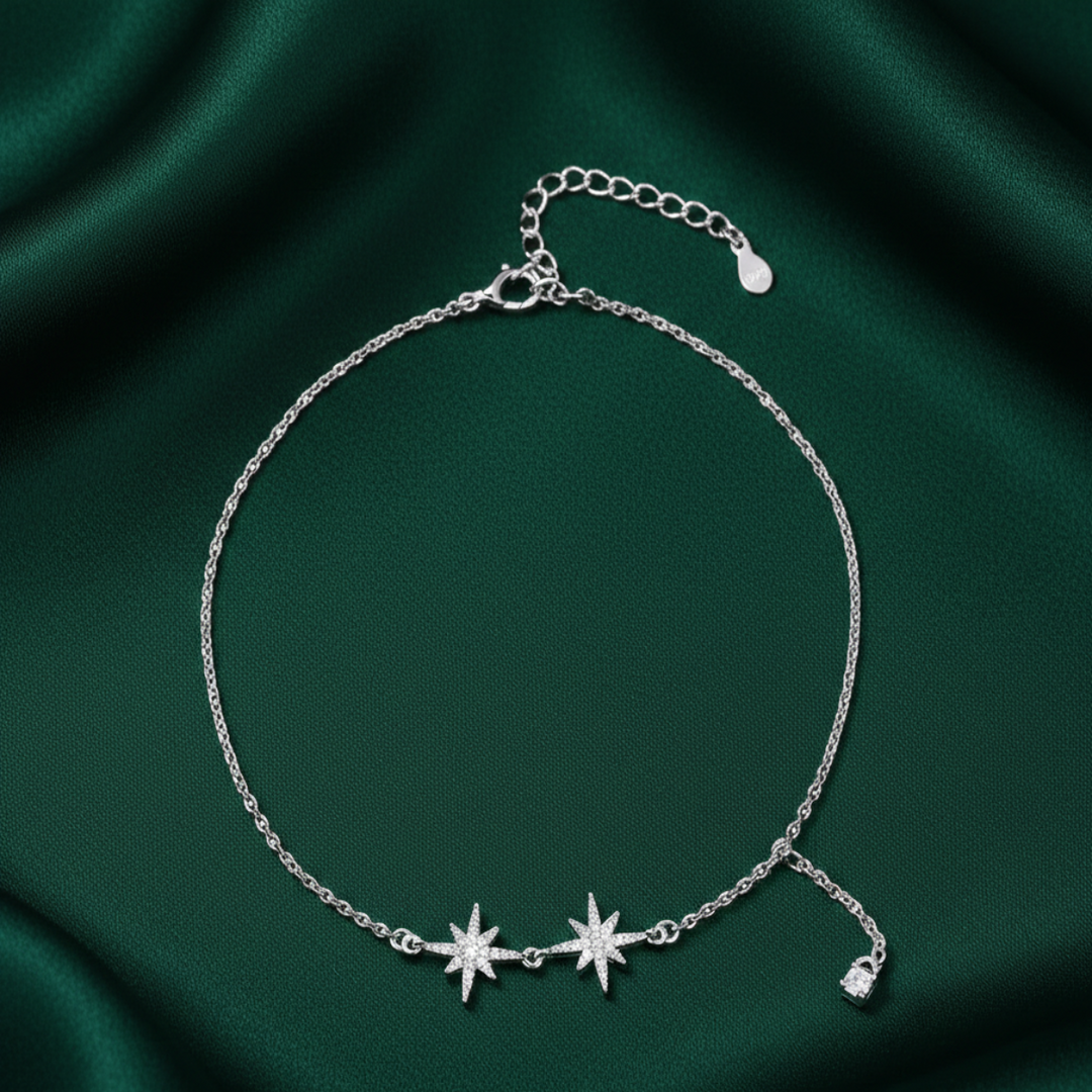 Madhuban Northern Star 925 Sterling Silver Anklets with Adjustable Length