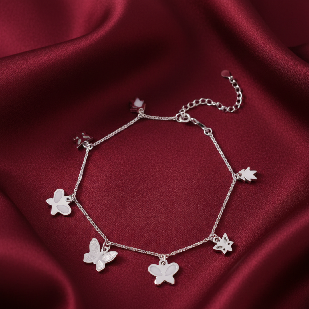 Madhuban Butterflies 925 Sterling Silver Anklets with Adjustable Length