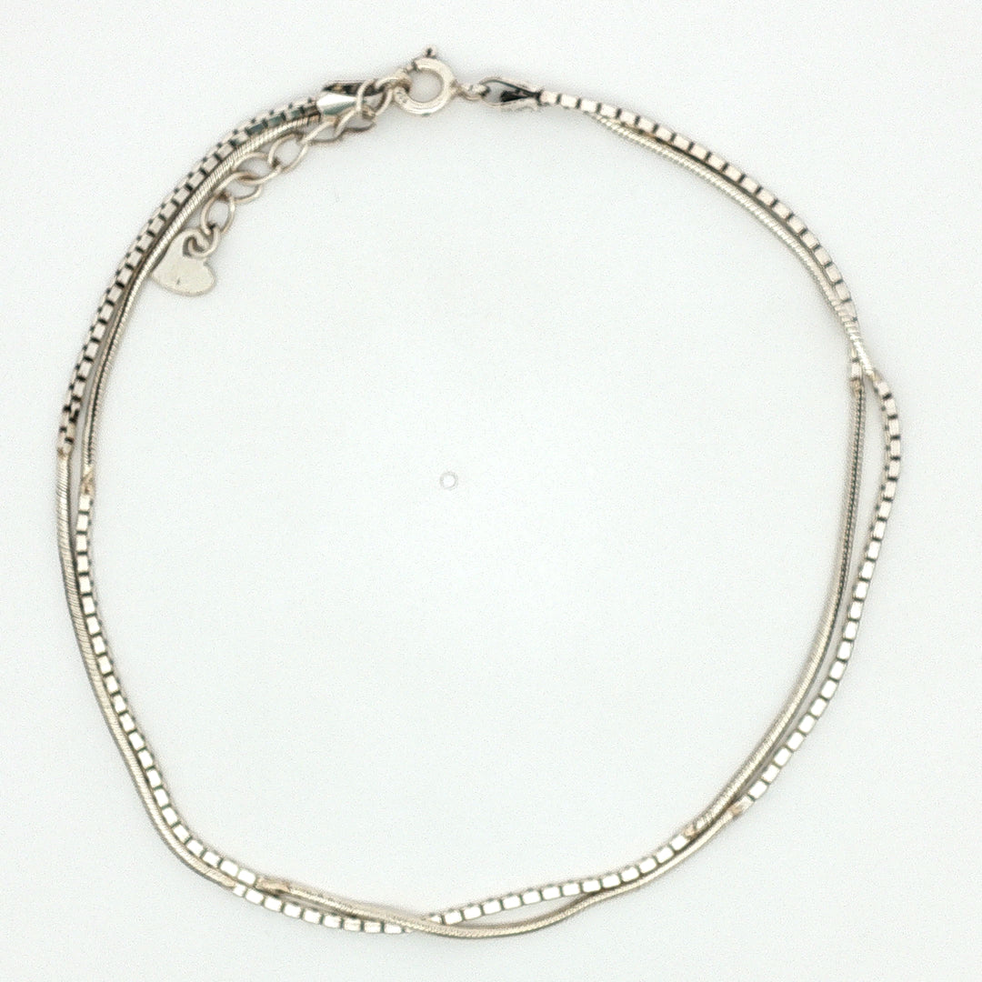 925 Sterling Silver Double Layer Anklet for Women