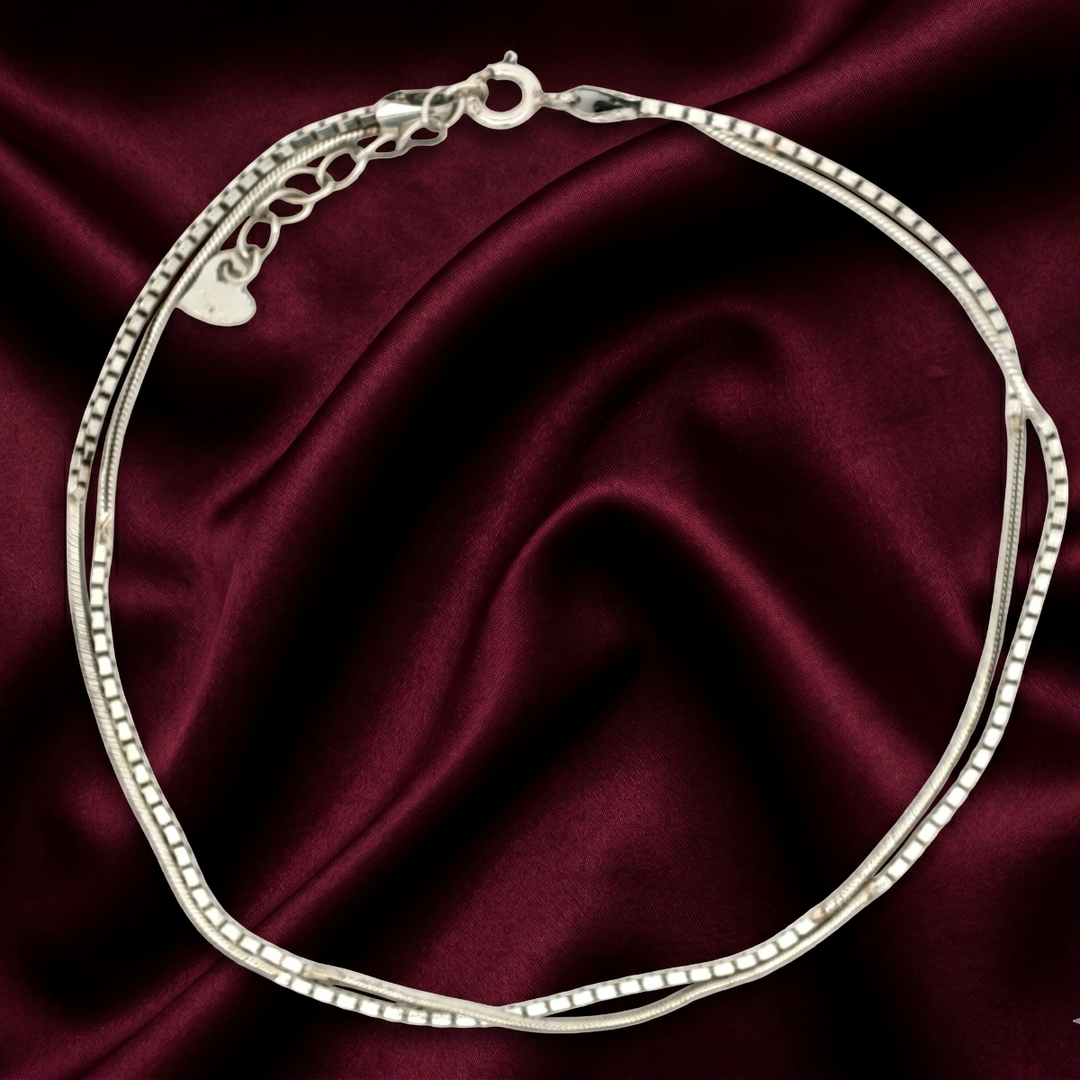925 Sterling Silver Double Layer Anklet for Women