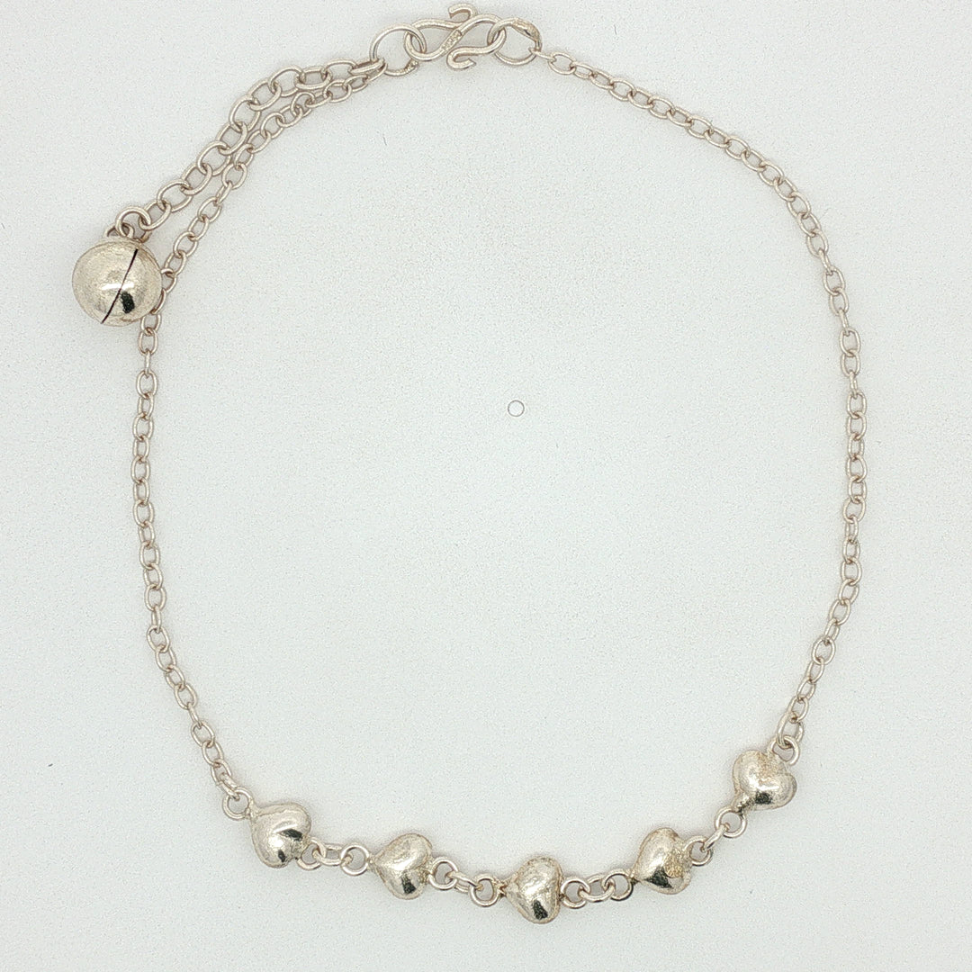 Heart Shape 925 Sterling Silver Anklets with Adjustable Length