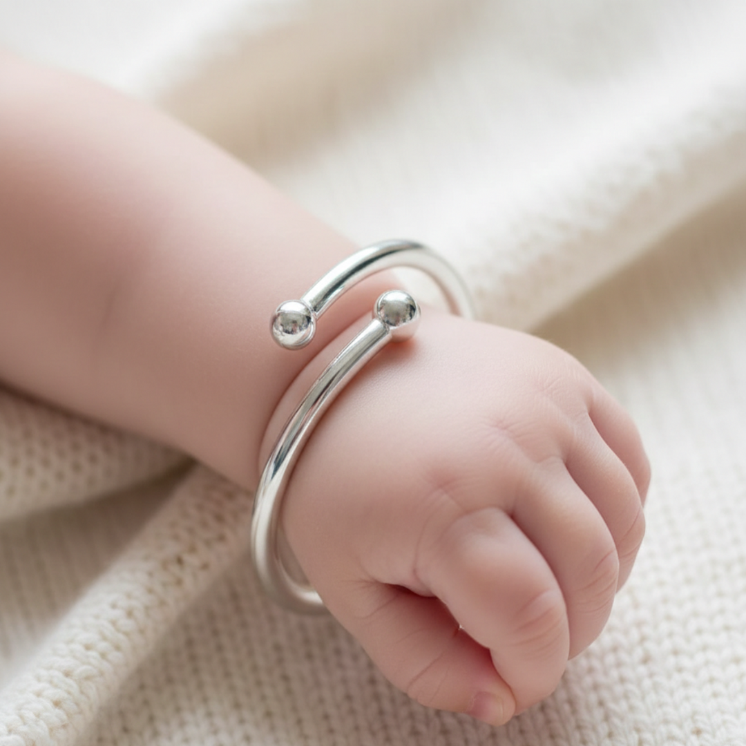 One Pair 925 Plain Silver Baby Kada -  Adjustable (ideal for Newborns to 3 years age)