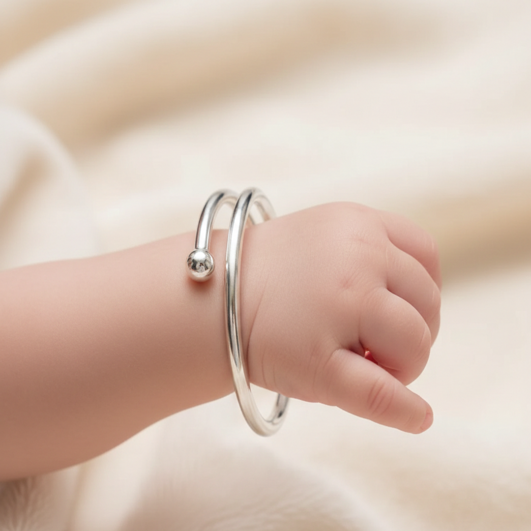 One Pair 925 Plain Silver Baby Kada -  Adjustable (ideal for Newborns to 3 years age)