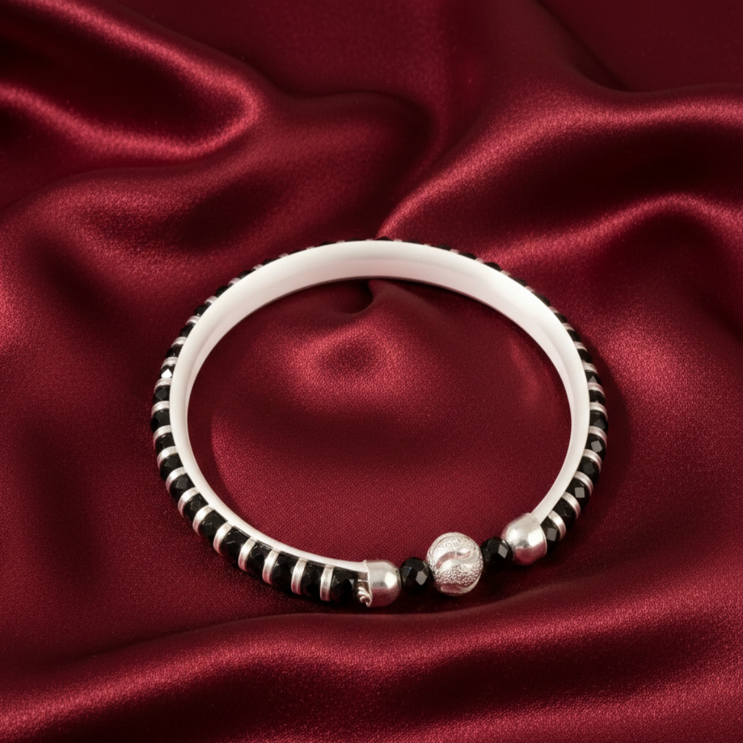 One Pair 925 Plain Silver Baby Nazariya Kada -   (ideal for Newborns to 2 years age