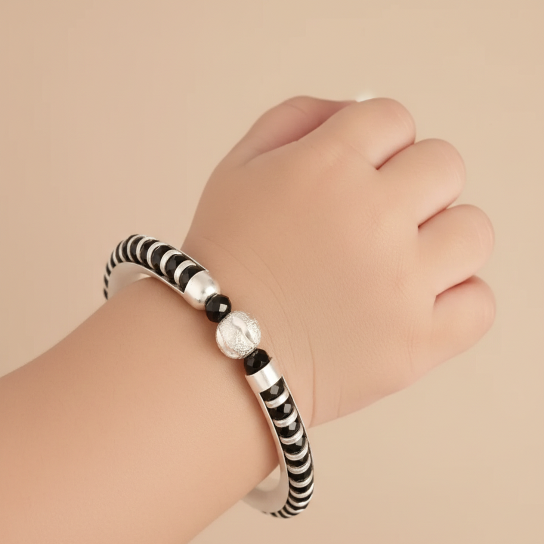 One Pair 925 Plain Silver Baby Nazariya Kada -   (ideal for Newborns to 2 years age