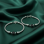 Load image into Gallery viewer, One Pair 925 Silver Nazariya Kada with Two Black Beads (ideal for Newborns to 2 years age)