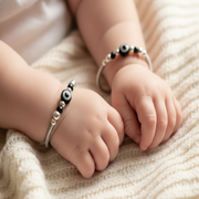 One Pair 925 Silver Nazariya Kada with Two Black Beads (ideal for Newborns to 2 years age)