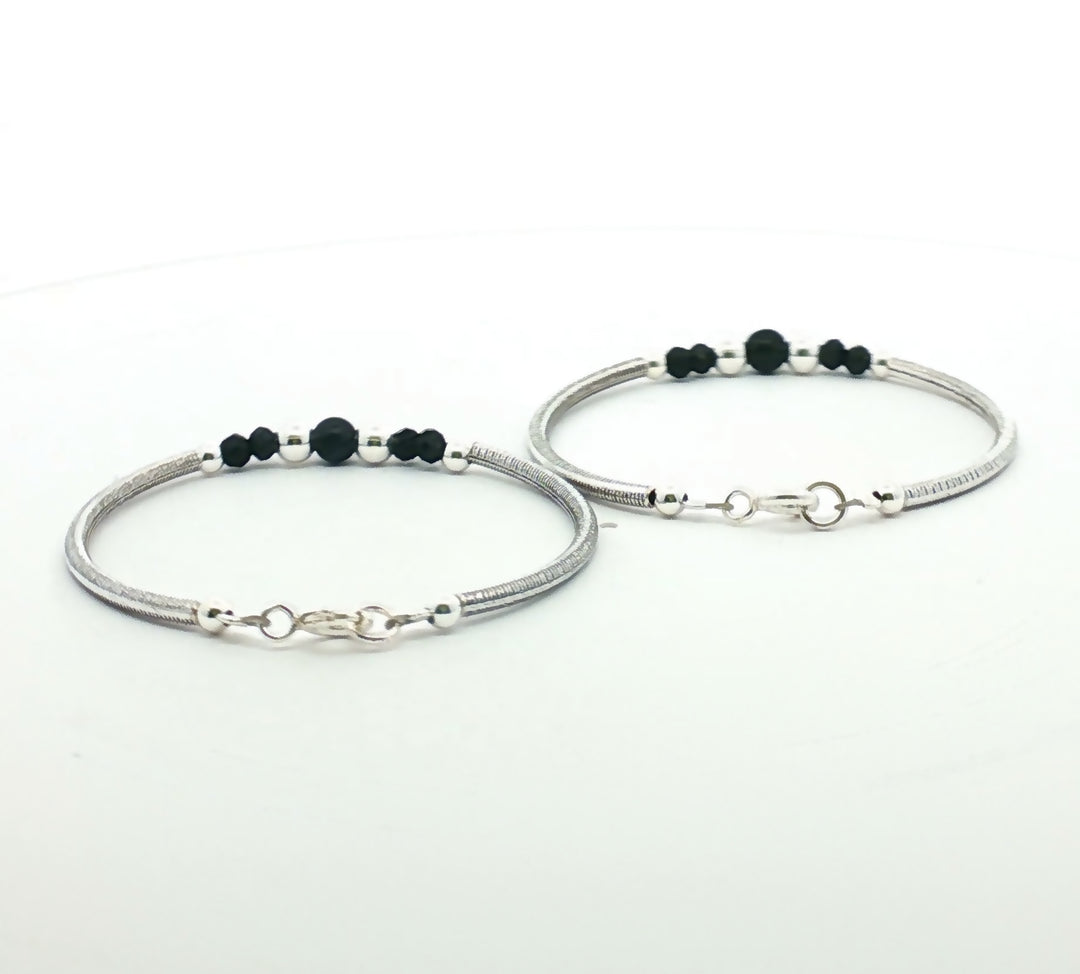 One Pair 925 Silver Nazariya Kada with Two Black Beads (ideal for Newborns to 3 years age)