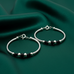 Load image into Gallery viewer, One Pair 925 Silver Nazariya Kada with Two Black Beads (ideal for Newborns to 3 years age)