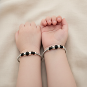 One Pair 925 Silver Nazariya Kada with Two Black Beads (ideal for Newborns to 3 years age)