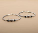Load image into Gallery viewer, One Pair 925 Silver Nazariya Kada with Two Black Beads (ideal for Newborns to 3 years age)