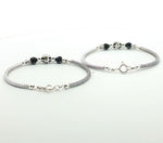 Load image into Gallery viewer, One Pair 925 Silver Nazariya Kada with Two Black Beads (ideal for Newborns to 3 years age)