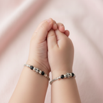 Load image into Gallery viewer, One Pair 925 Silver Nazariya Kada with Two Black Beads (ideal for Newborns to 3 years age)