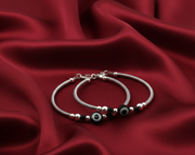 One Pair 925 Silver Nazariya Kada with Two Black Beads (ideal for Newborns to 3 years age)