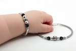 Load image into Gallery viewer, One Pair 925 Silver Nazariya Kada with Two Black Beads (ideal for Newborns to 3 years age)
