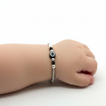 Load image into Gallery viewer, One Pair 925 Silver Nazariya Kada with Two Black Beads (ideal for Newborns to 3 years age)