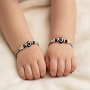 One Pair 925 Silver Nazariya Kada with Two Black Beads (ideal for Newborns to 3 years age)