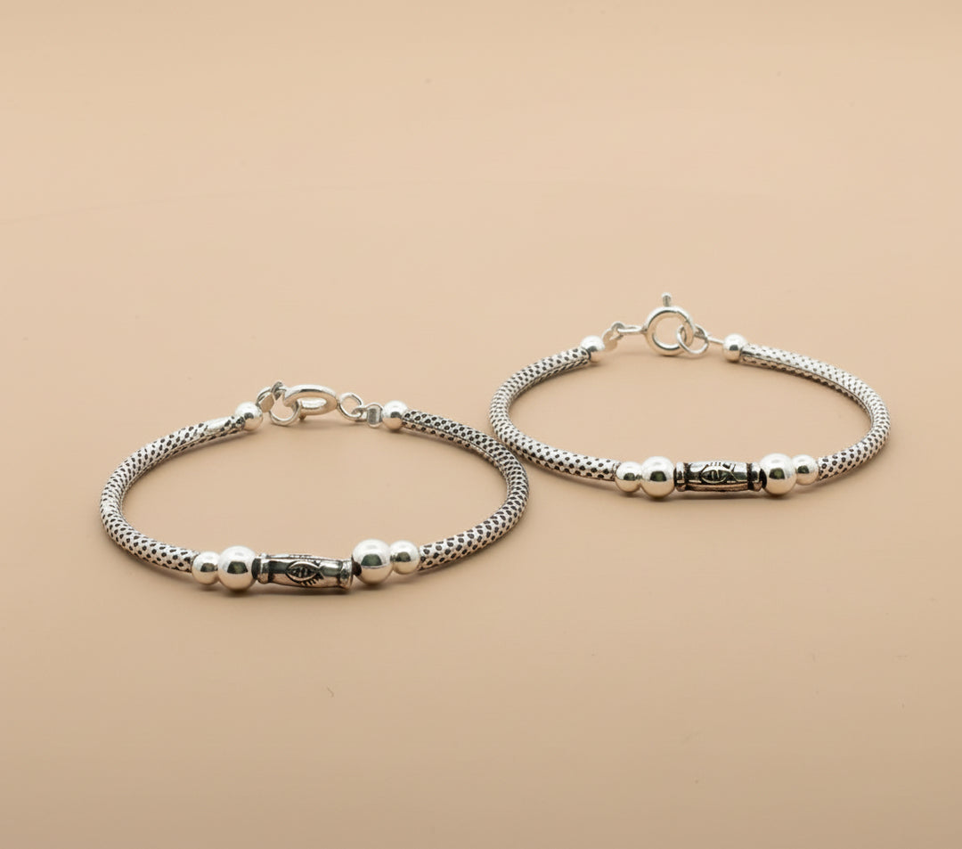 One Pair 925 Silver Nazariya Kada with Two Black Beads (ideal for Newborns to 2 years age)